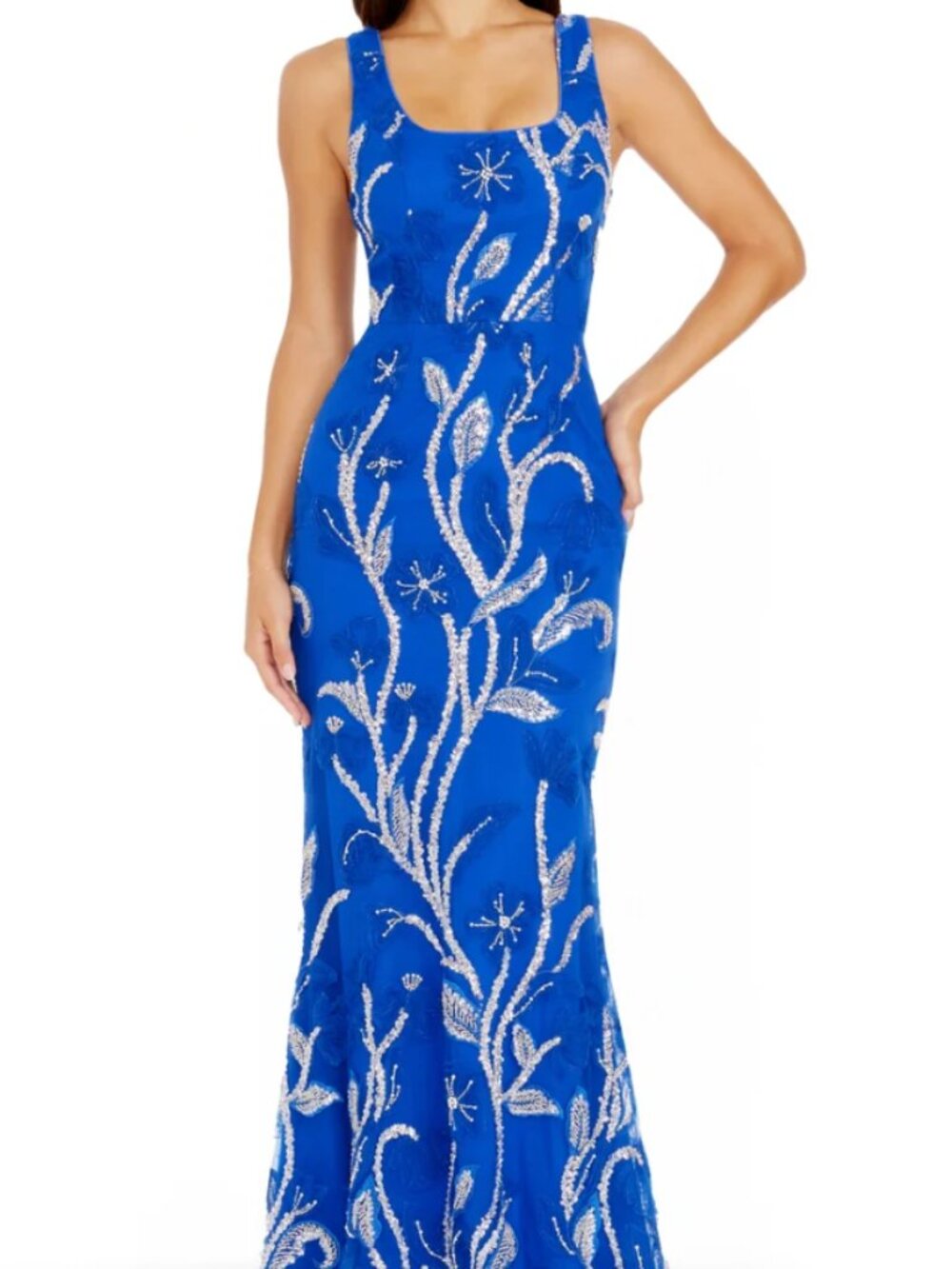 NWOT DRESS THE POPULATION PROM Tyra Blue beaded sequined Maxi Gown size XS